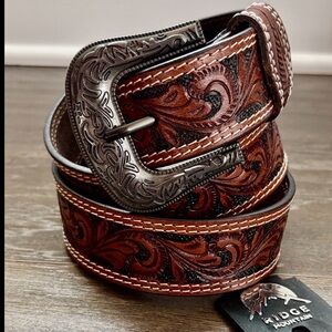 Ridge Mountain Genuine tooled leather,double stitch, silvertone buckle,Western
